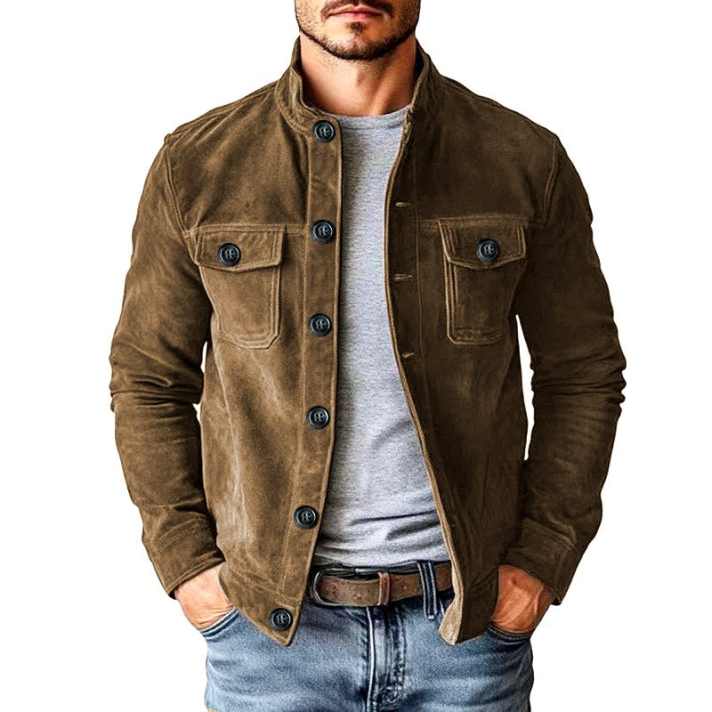 Clive - Men's Faux Suede Stand Collar Button-Up Jacket