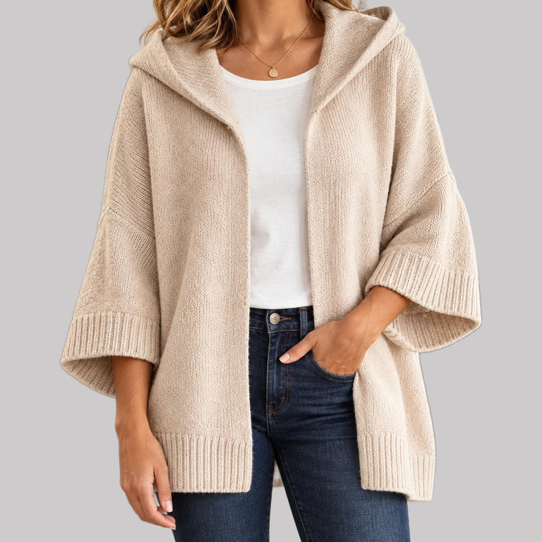 Clover - Women's Hooded Open-Front Cardigan with Relaxed Drape