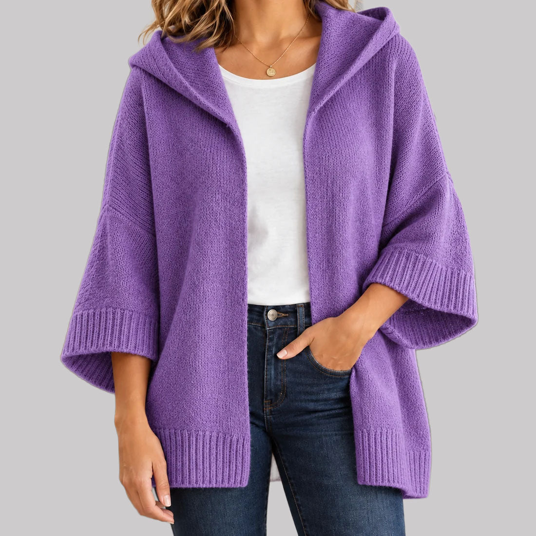 Clover - Women's Hooded Open-Front Cardigan with Relaxed Drape