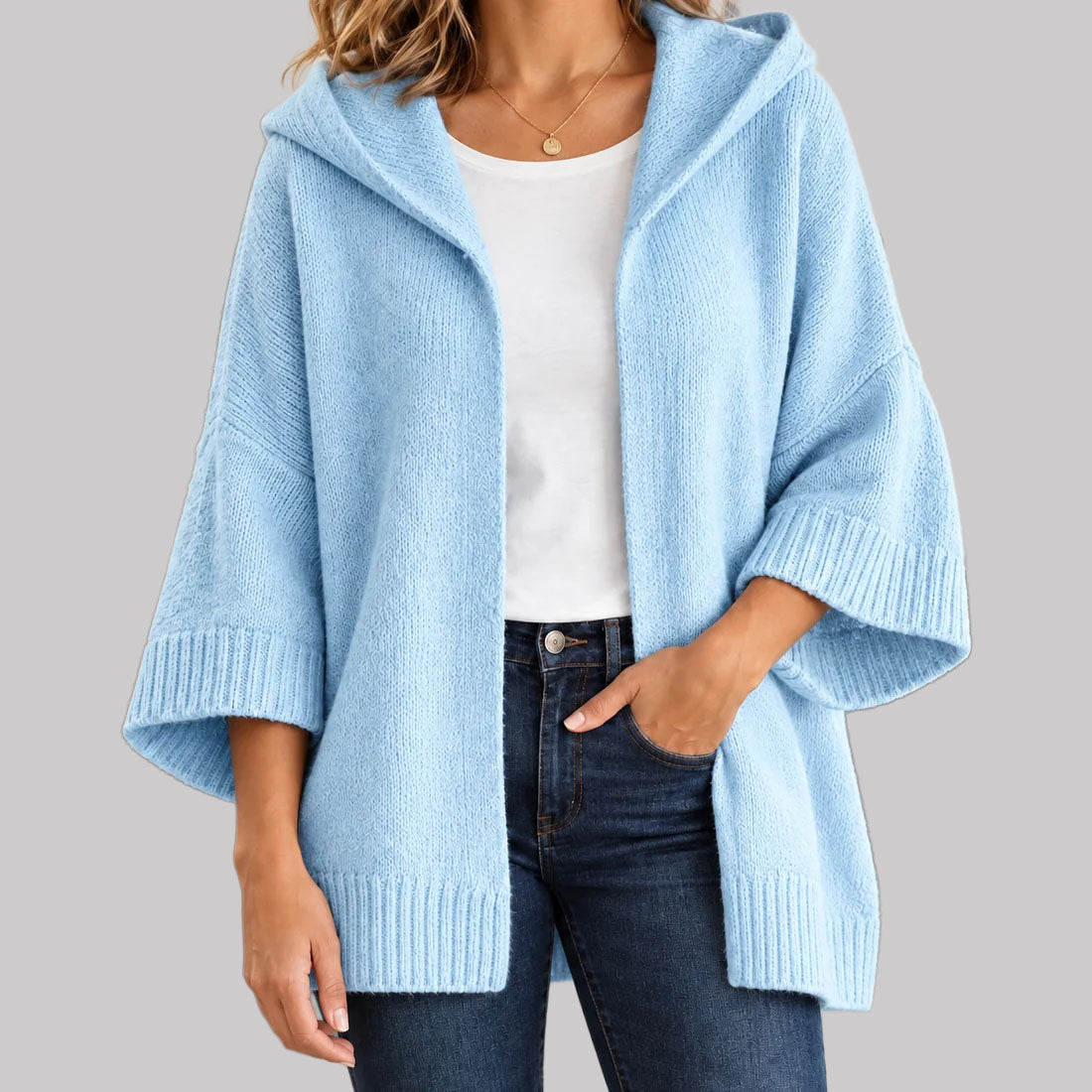 Clover - Women's Hooded Open-Front Cardigan with Relaxed Drape