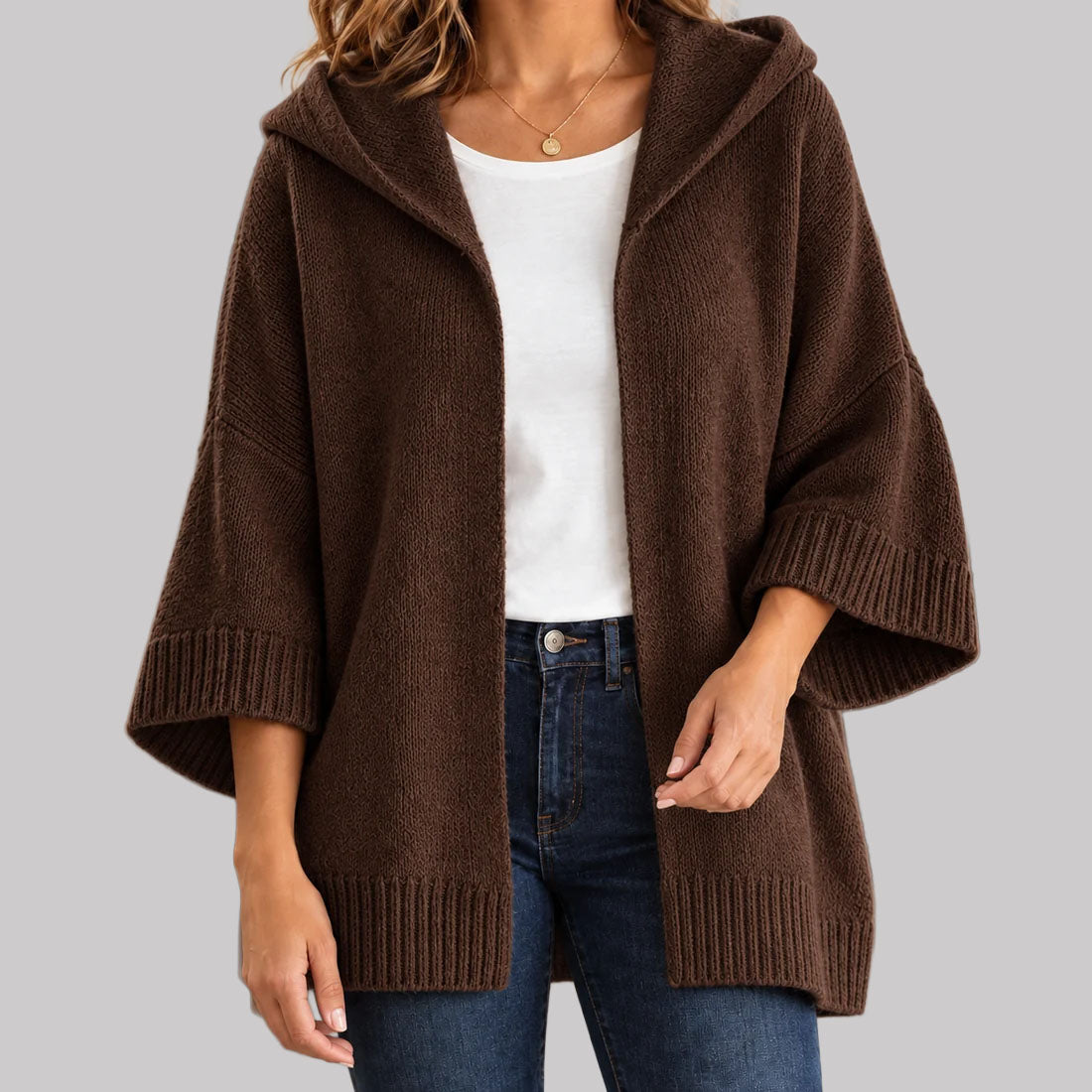Clover - Women's Hooded Open-Front Cardigan with Relaxed Drape