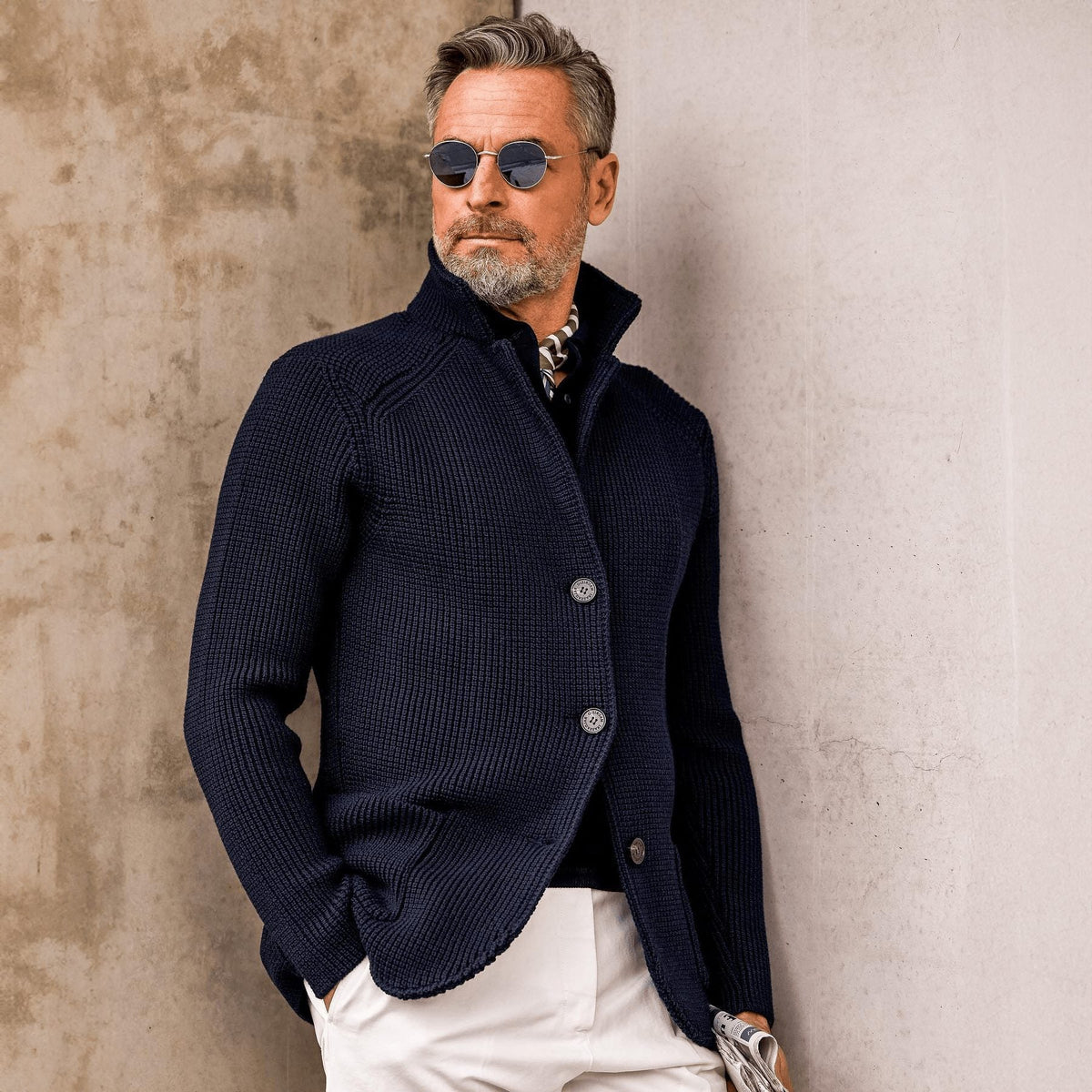 Clovis | Men's Ribbed Knit Button-Up Wool Cardigan