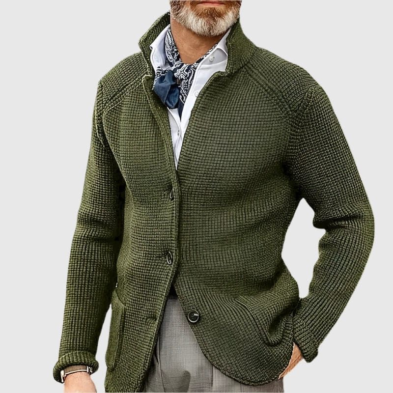 Clovis | Men's Ribbed Knit Button-Up Wool Cardigan