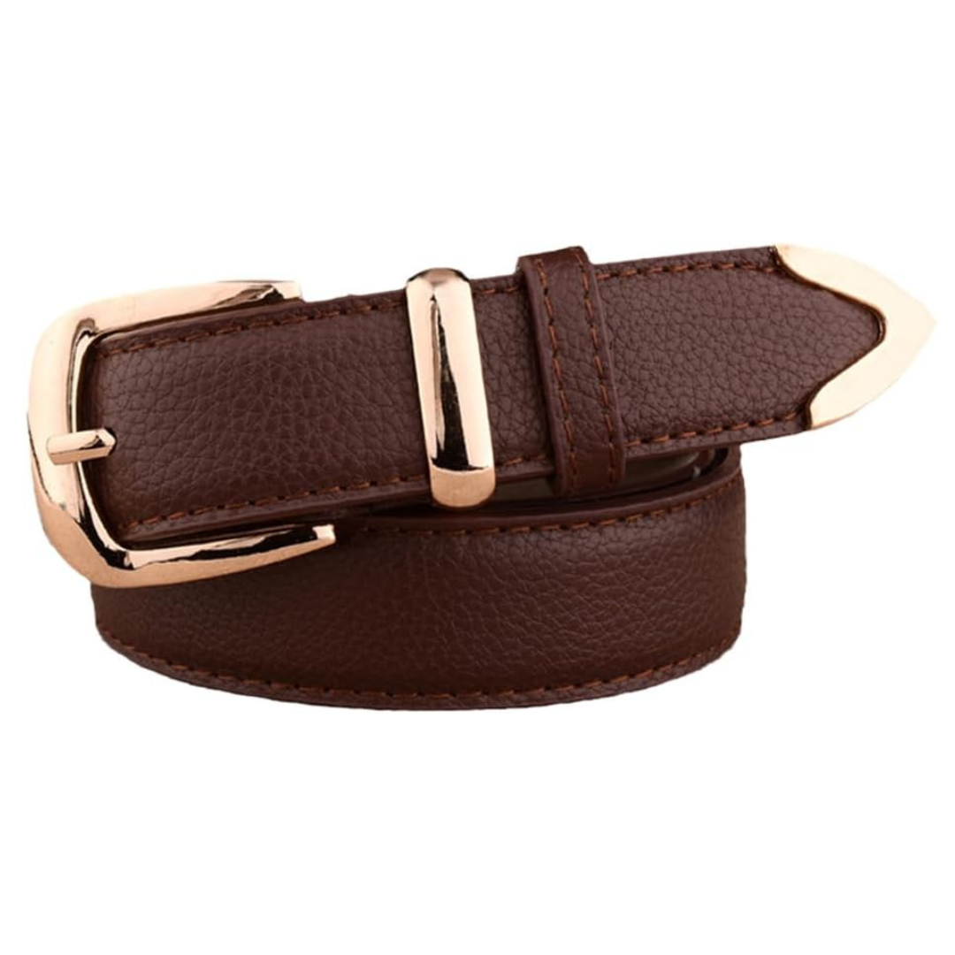 Leather Belt with Gold-Tone Buckle and Textured Finish