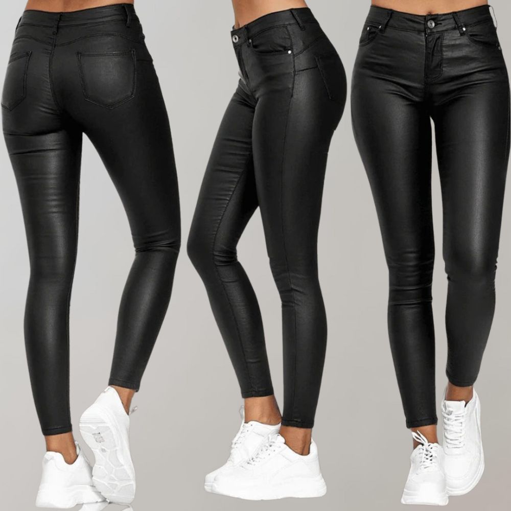 Women's Coated Skinny Trousers with Button Fly