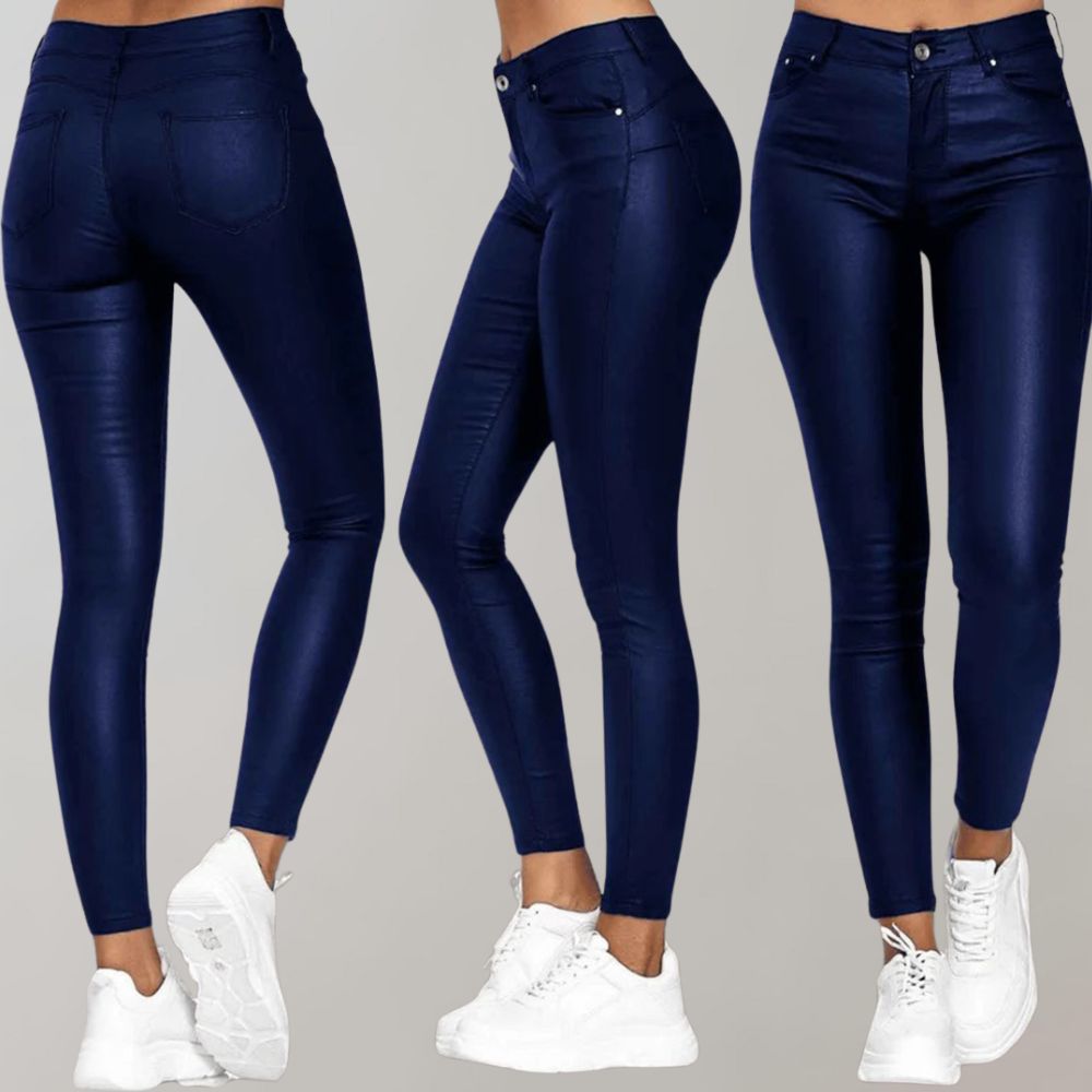 Women's Coated Skinny Trousers with Button Fly