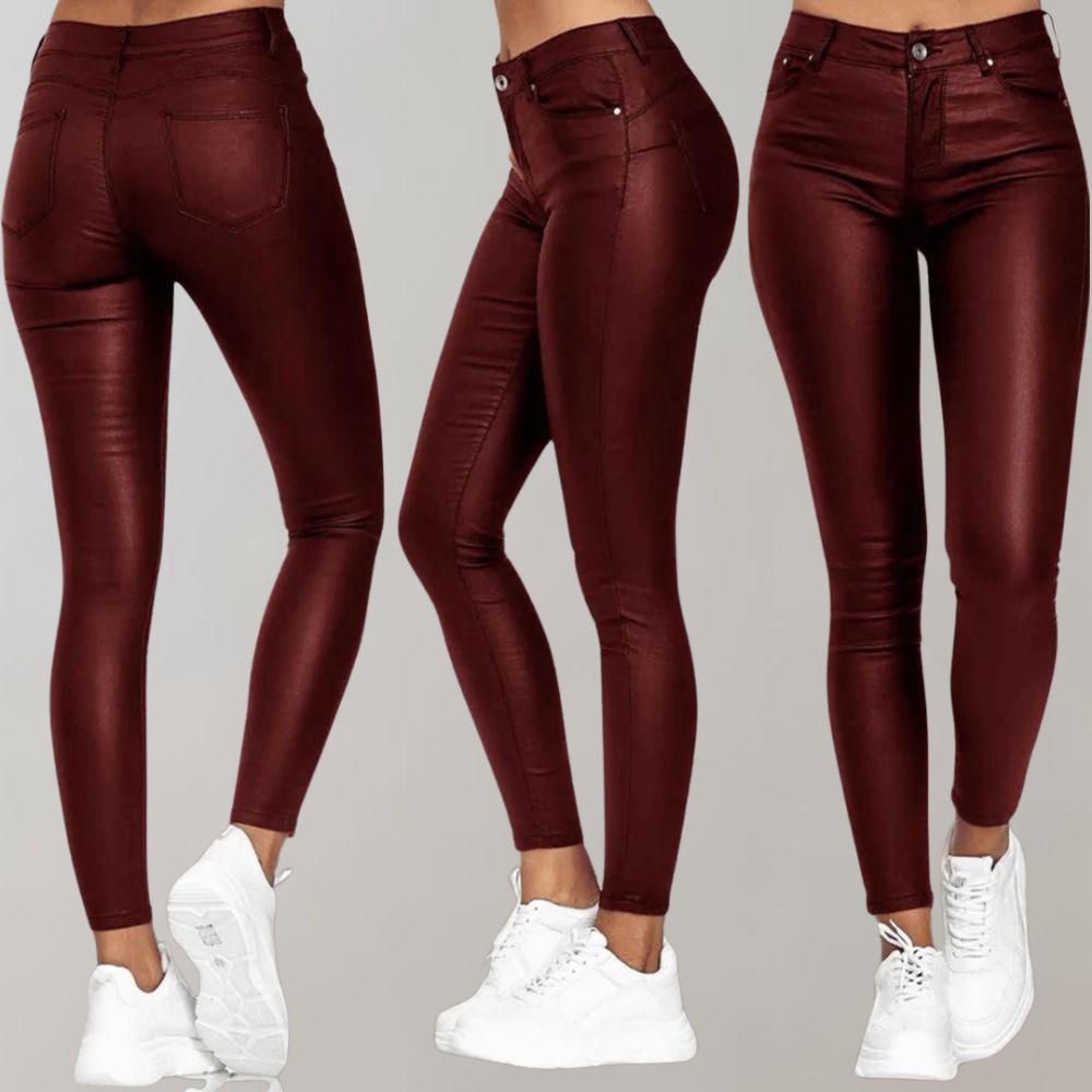 Women's Coated Skinny Trousers with Button Fly