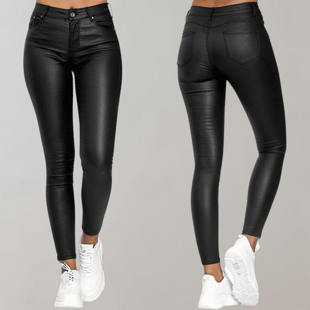 Women's Coated Skinny Trousers with Button Fly