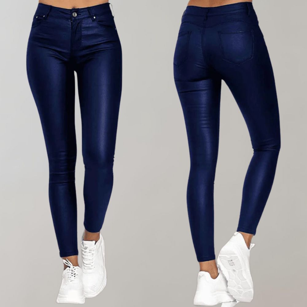 Women's Coated Skinny Trousers with Button Fly