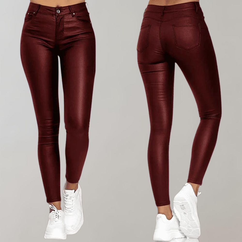 Women's Coated Skinny Trousers with Button Fly