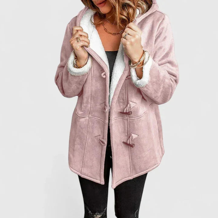 Women's suede toggle hooded parka with sherpa lining