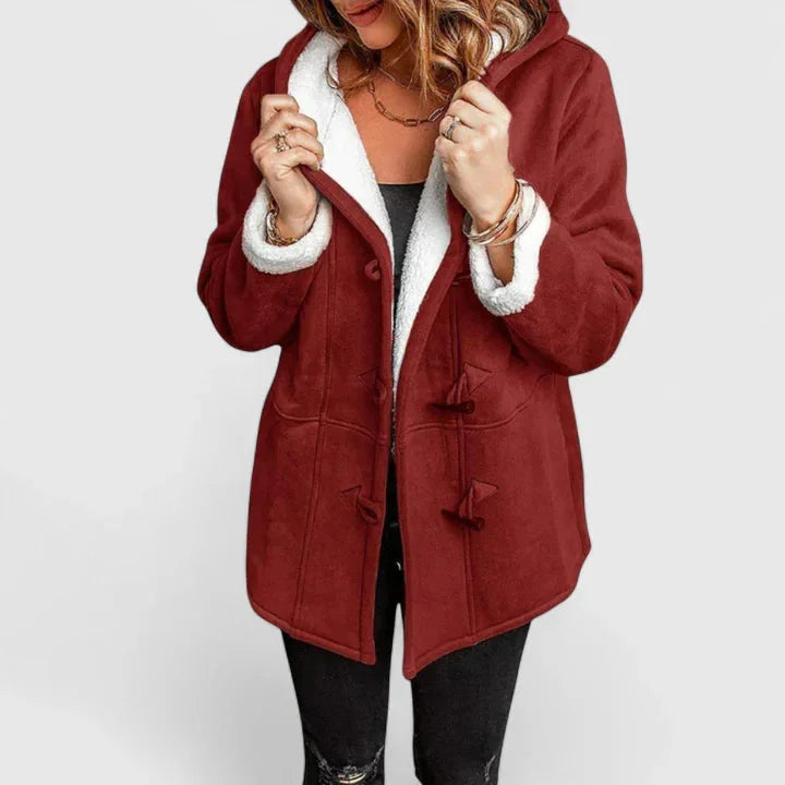 Women's suede toggle hooded parka with sherpa lining