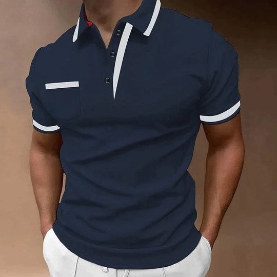 Contrast Collar Short Sleeve Polo Shirt for Men