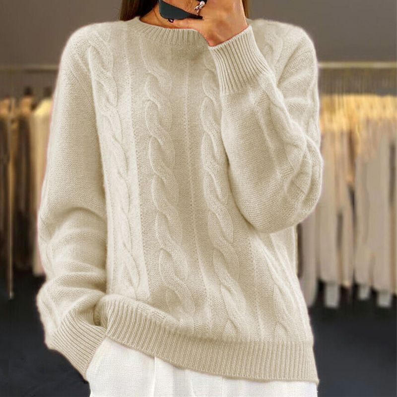 Leonora | Cable Knit Beige Sweater