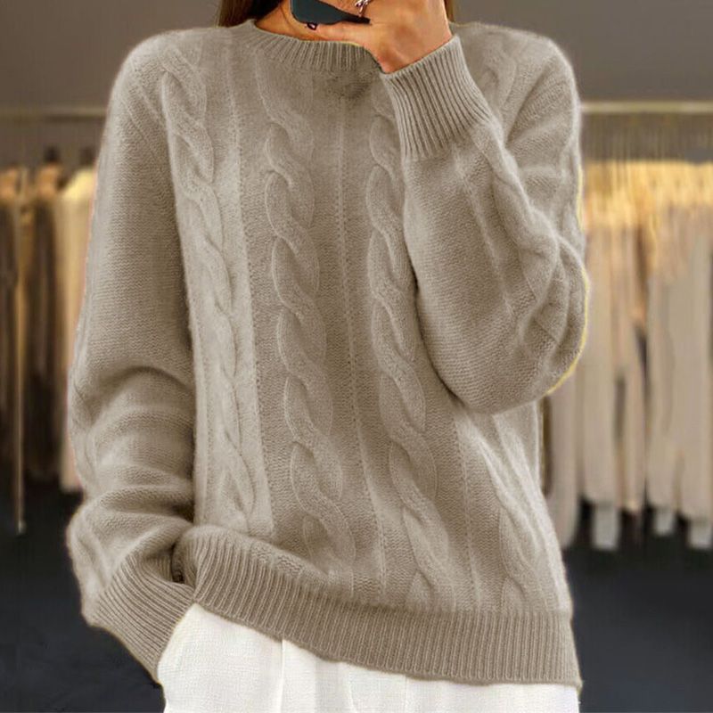Leonora | Cable Knit Beige Sweater