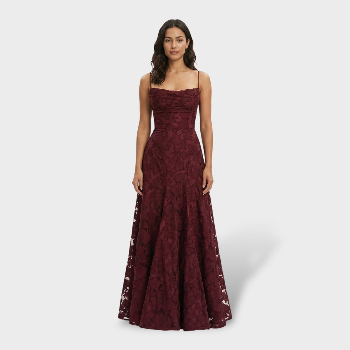 Norah | Women's Lace Formal Holiday Party Dress Long Open Back Evening