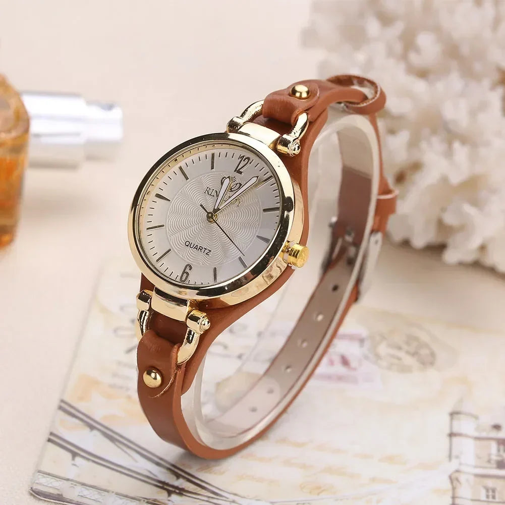 Cordula - Women's Gold-Tone Quartz Watch with Leather Strap