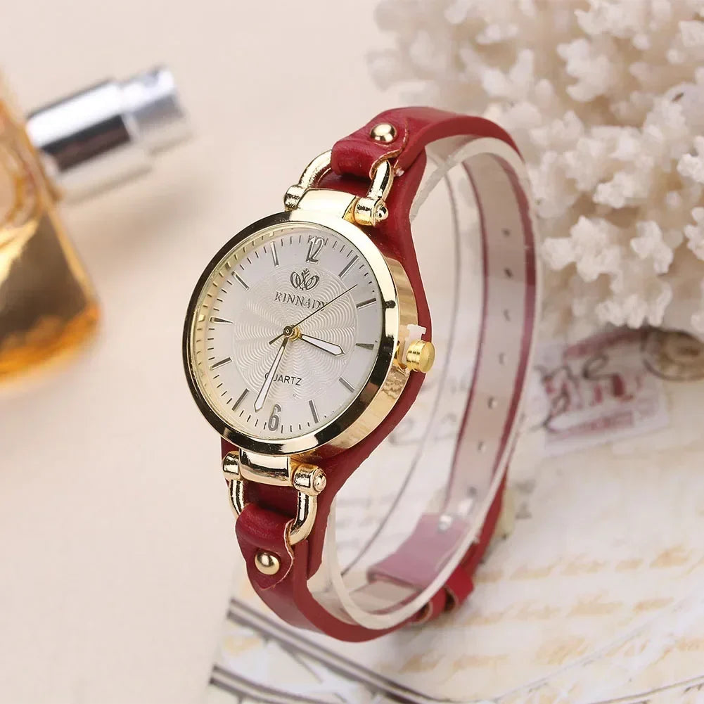 Cordula - Women's Gold-Tone Quartz Watch with Leather Strap