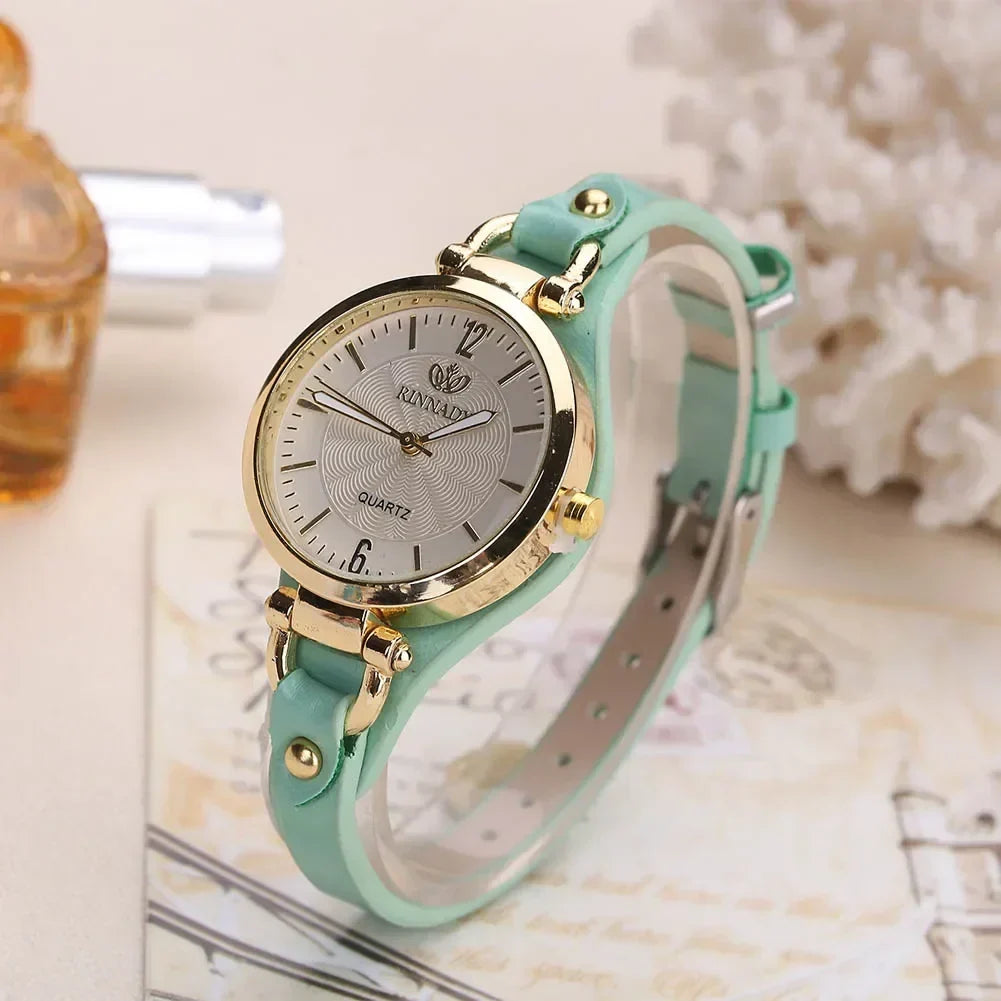 Cordula - Women's Gold-Tone Quartz Watch with Leather Strap