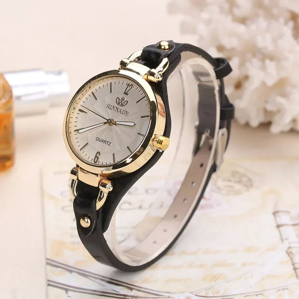 Cordula - Women's Gold-Tone Quartz Watch with Leather Strap