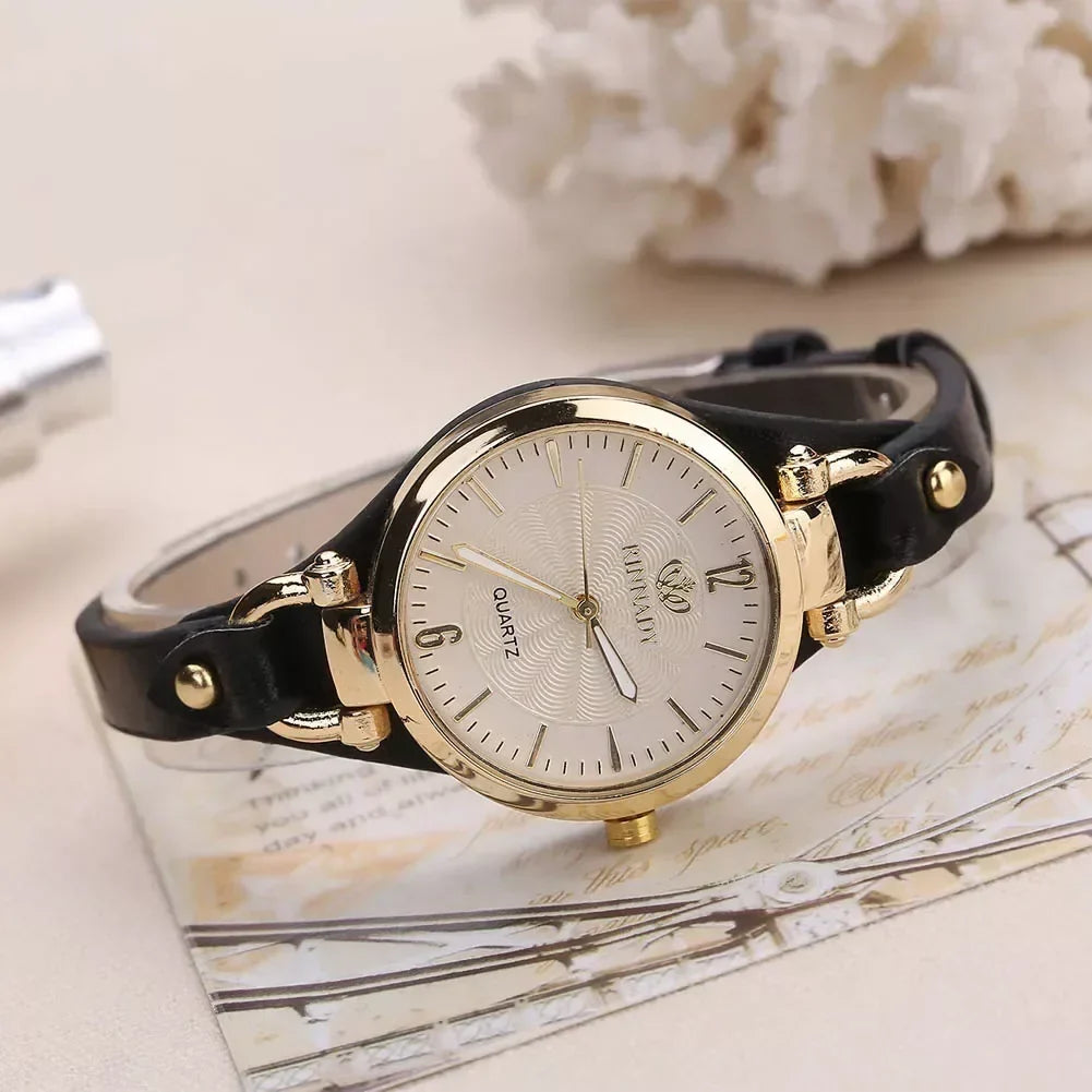 Cordula - Women's Gold-Tone Quartz Watch with Leather Strap