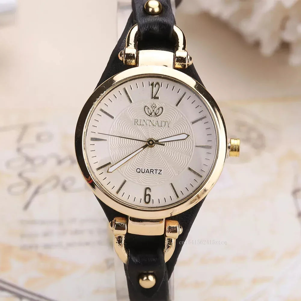 Cordula - Women's Gold-Tone Quartz Watch with Leather Strap