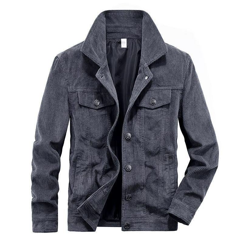 Corduroy Button-Up Jacket with Welt Pockets for Men