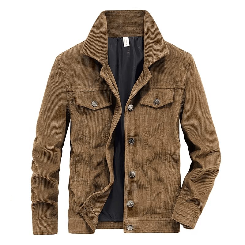 Corduroy Button-Up Jacket with Welt Pockets for Men