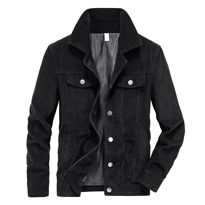 Corduroy Button-Up Jacket with Welt Pockets for Men
