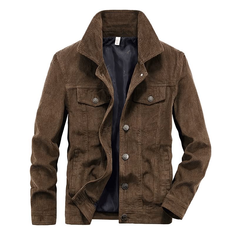 Corduroy Button-Up Jacket with Welt Pockets for Men