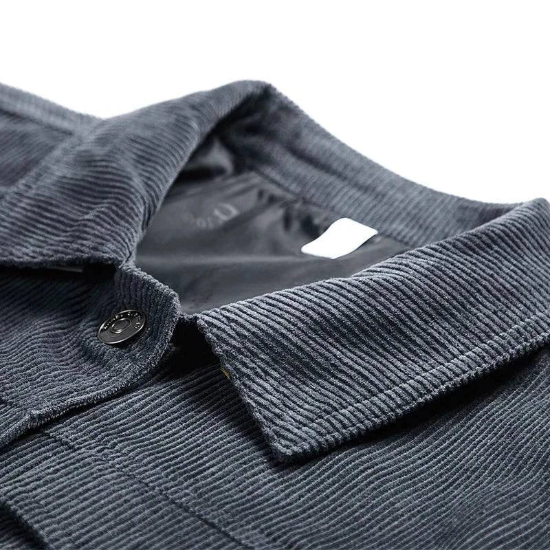 Corduroy Button-Up Jacket with Welt Pockets for Men