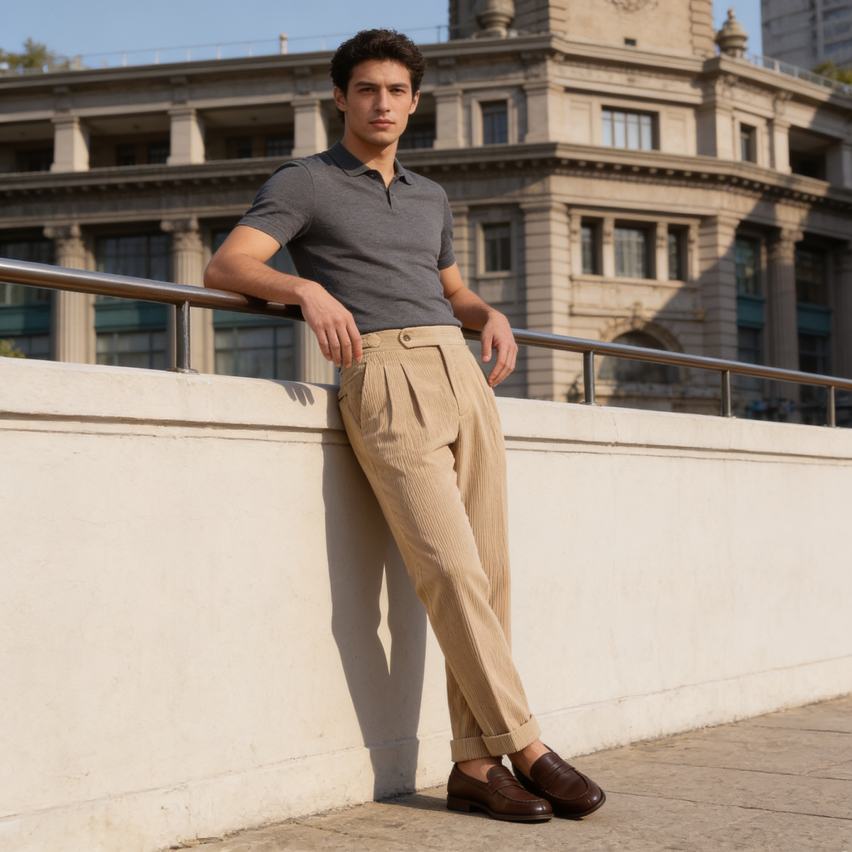 PLEATED CORDUROY TROUSERS FOR MEN