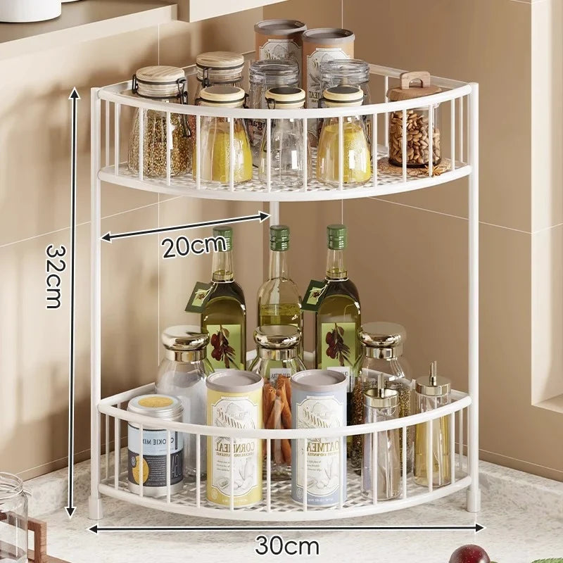 Corner Storage Rack | Three-Tier Mesh Shelves & Raised Rails