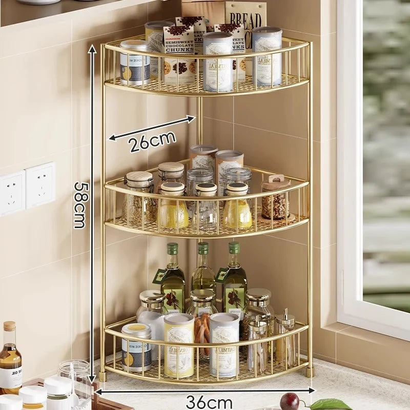 Corner Storage Rack | Three-Tier Mesh Shelves & Raised Rails