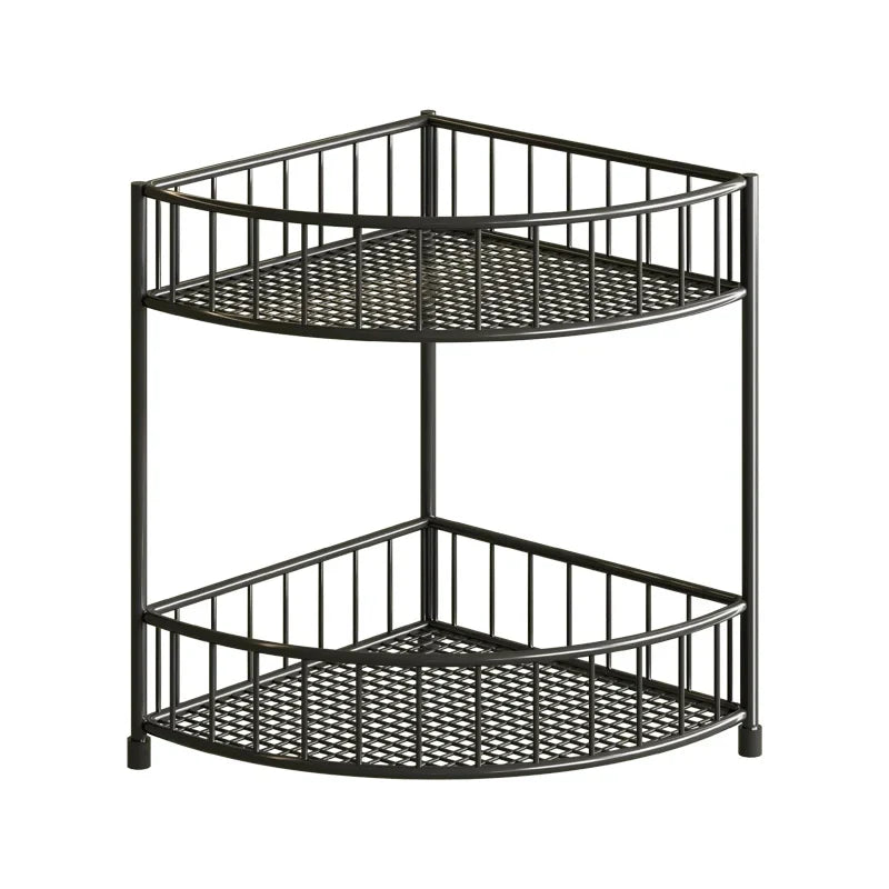 Corner Storage Rack | Three-Tier Mesh Shelves & Raised Rails