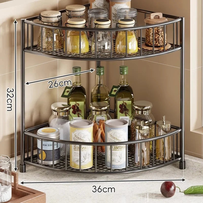 Corner Storage Rack | Three-Tier Mesh Shelves & Raised Rails
