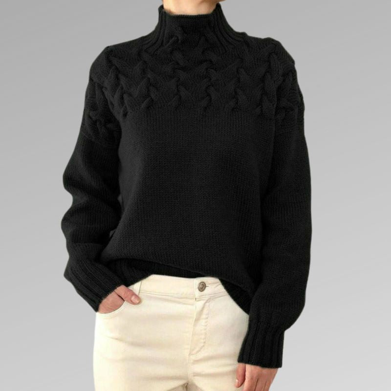 Frida | Cable Knit Black Turtleneck Sweater