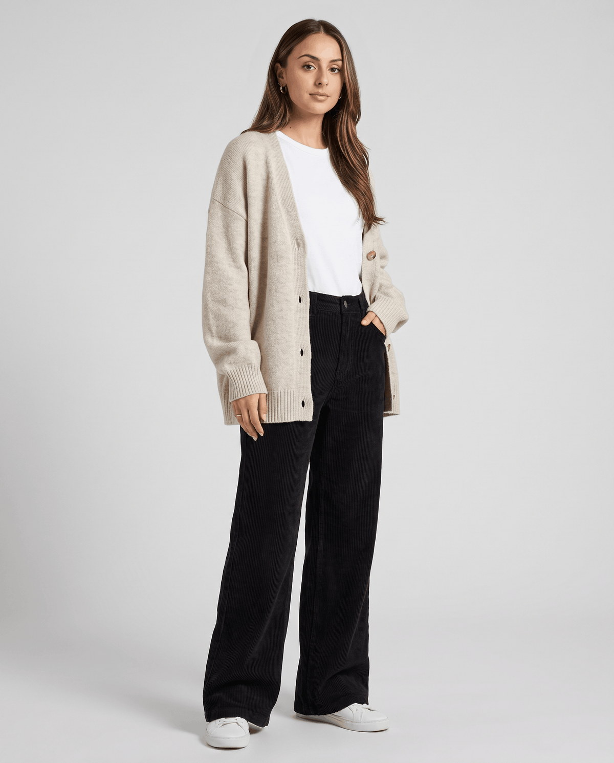 Cotton Corduroy Wide-Leg Pants – High-Waisted, Button Front & Full Length | Romy