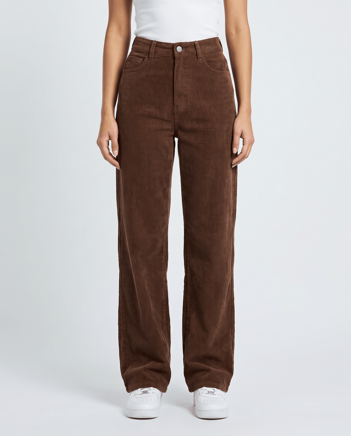 Cotton Corduroy Wide-Leg Pants – High-Waisted, Button Front & Full Length | Romy