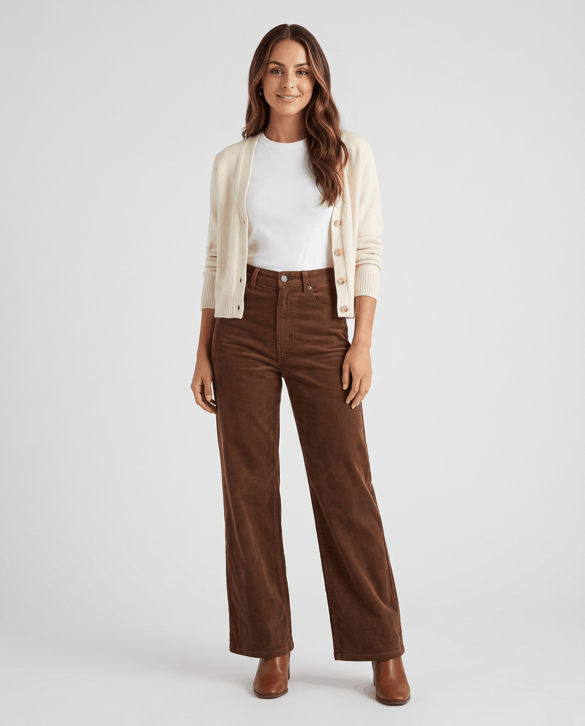 Cotton Corduroy Wide-Leg Pants – High-Waisted, Button Front & Full Length | Romy