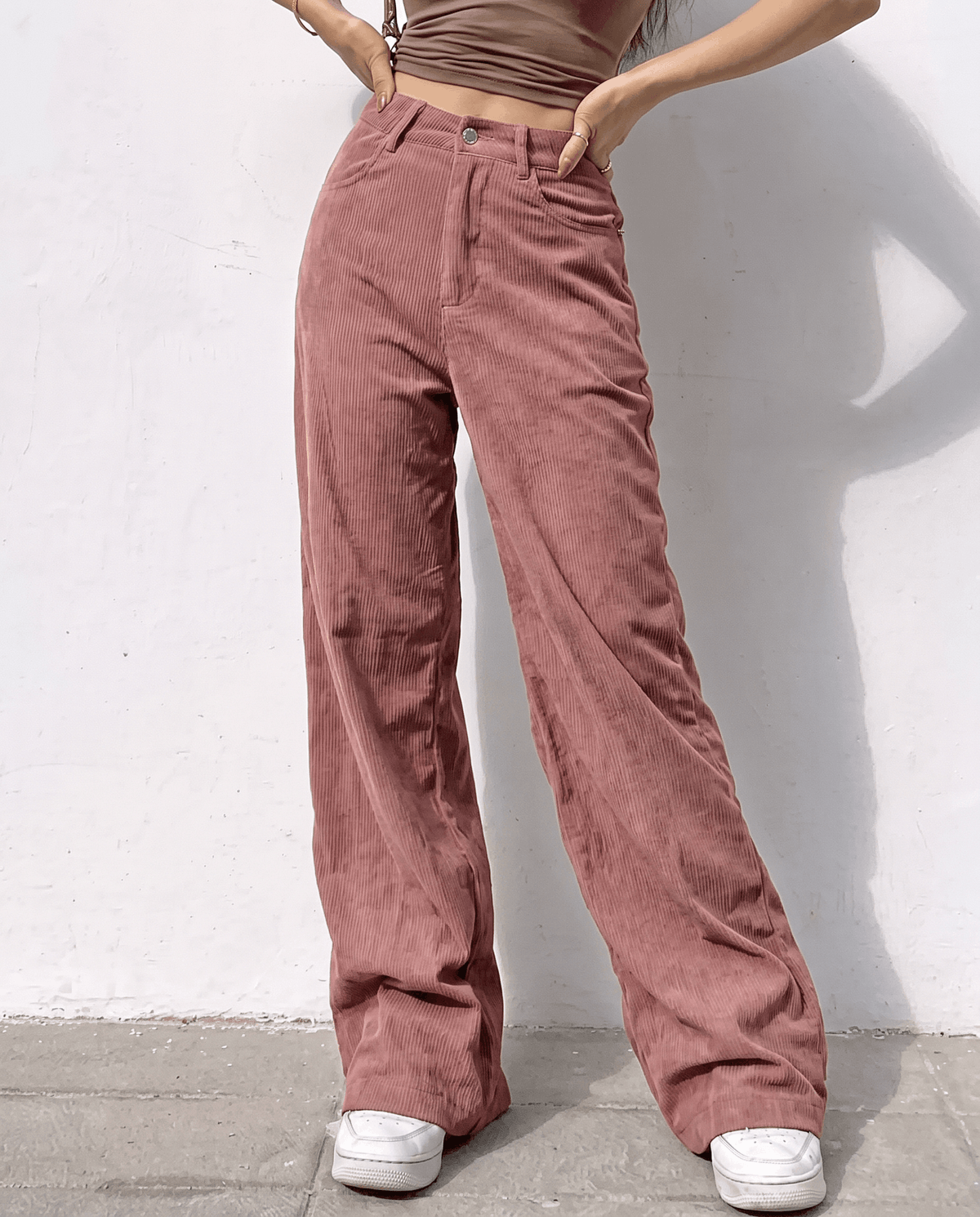Cotton Corduroy Wide-Leg Pants – High-Waisted, Button Front & Full Length | Romy