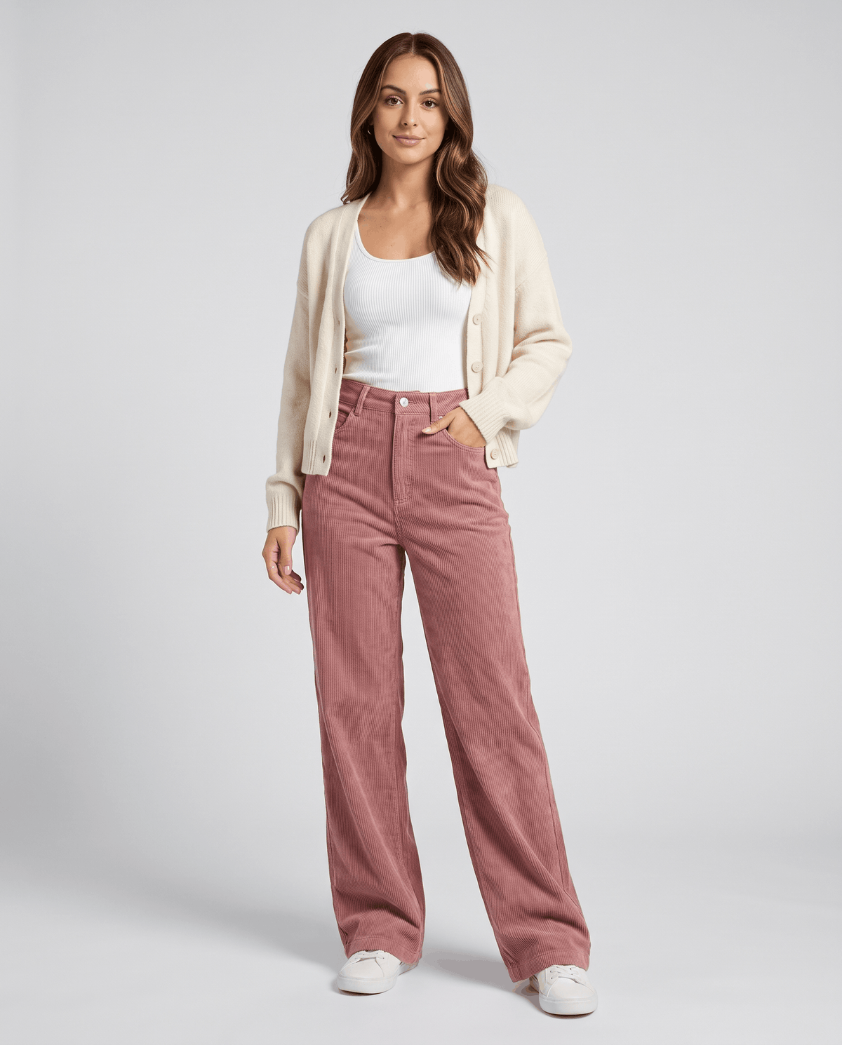 Cotton Corduroy Wide-Leg Pants – High-Waisted, Button Front & Full Length | Romy