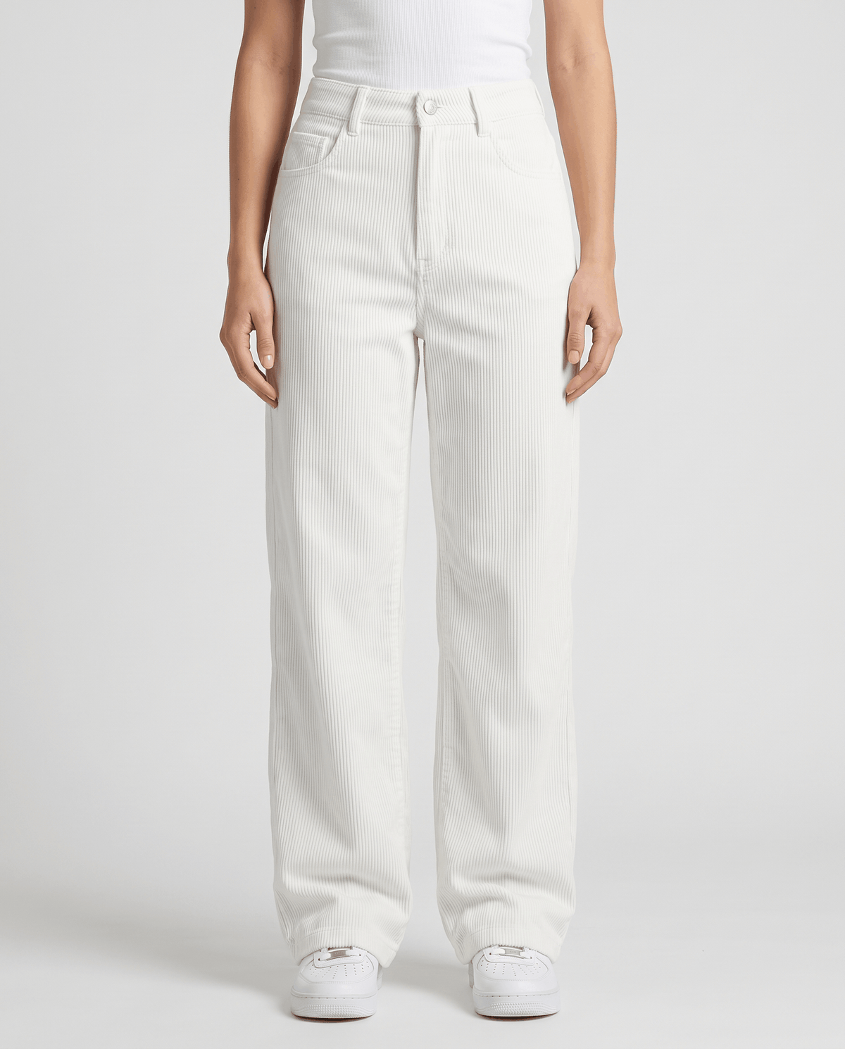 Cotton Corduroy Wide-Leg Pants – High-Waisted, Button Front & Full Length | Romy