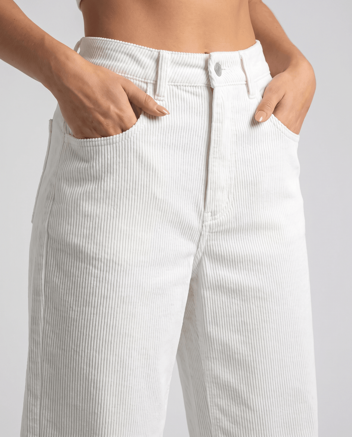 Cotton Corduroy Wide-Leg Pants – High-Waisted, Button Front & Full Length | Romy