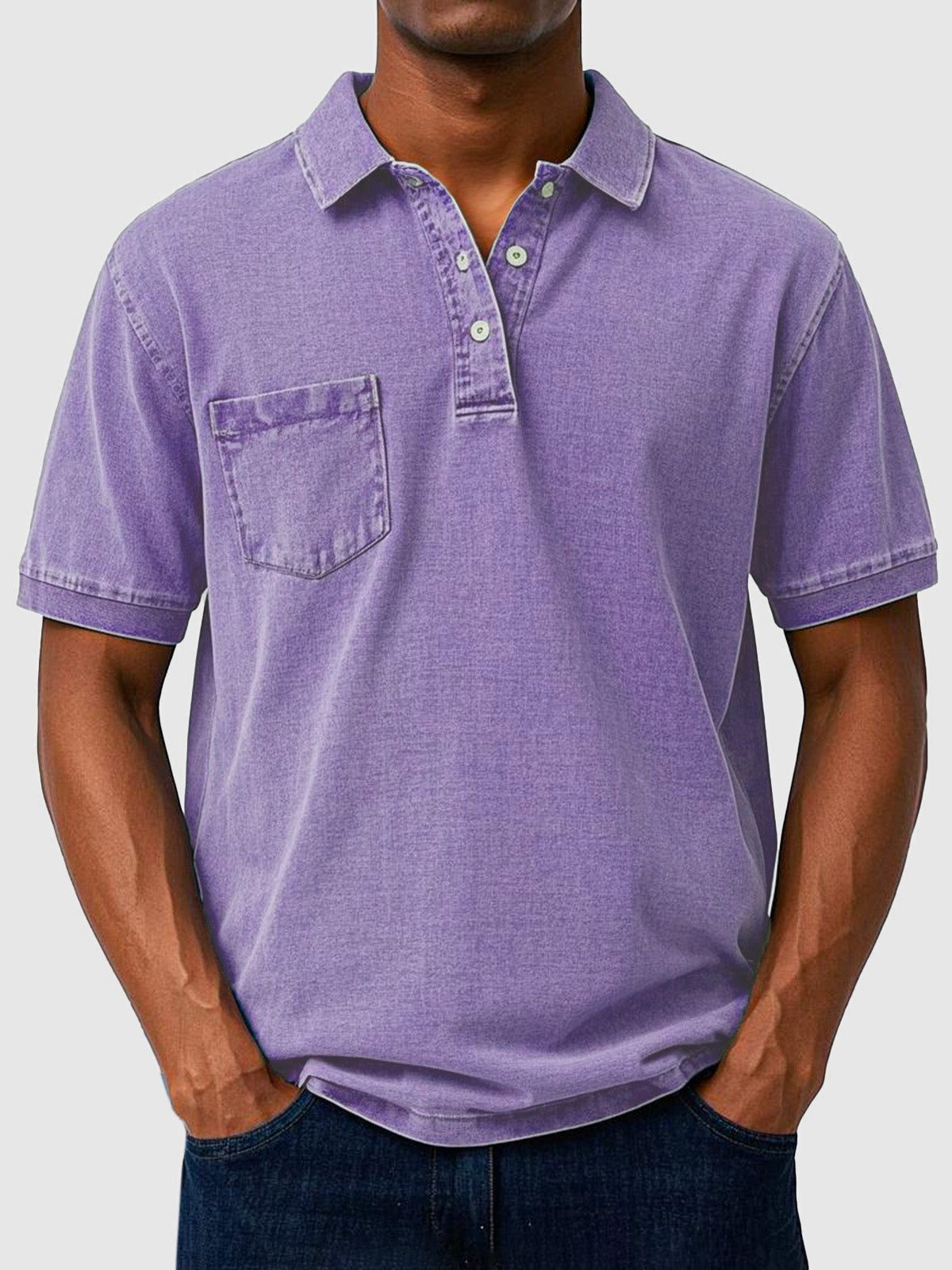 Cotton-Denim Chest Pocket Polo Shirt for Men