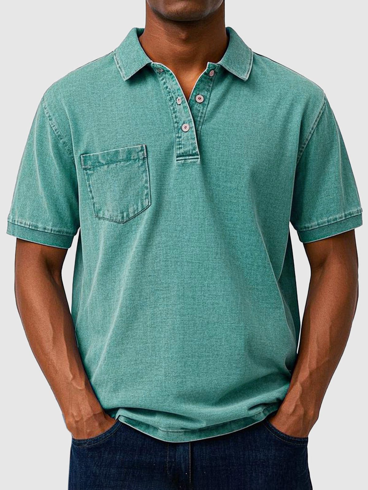 Cotton-Denim Chest Pocket Polo Shirt for Men