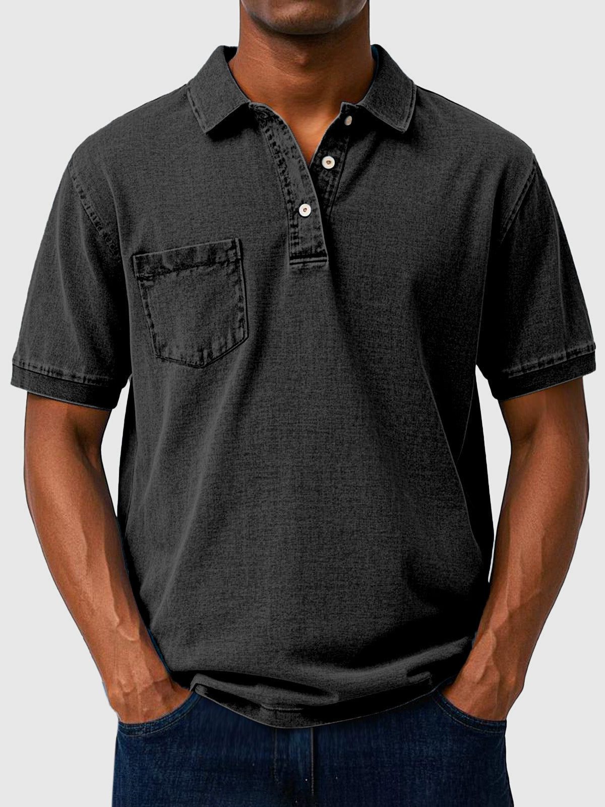 Cotton-Denim Chest Pocket Polo Shirt for Men