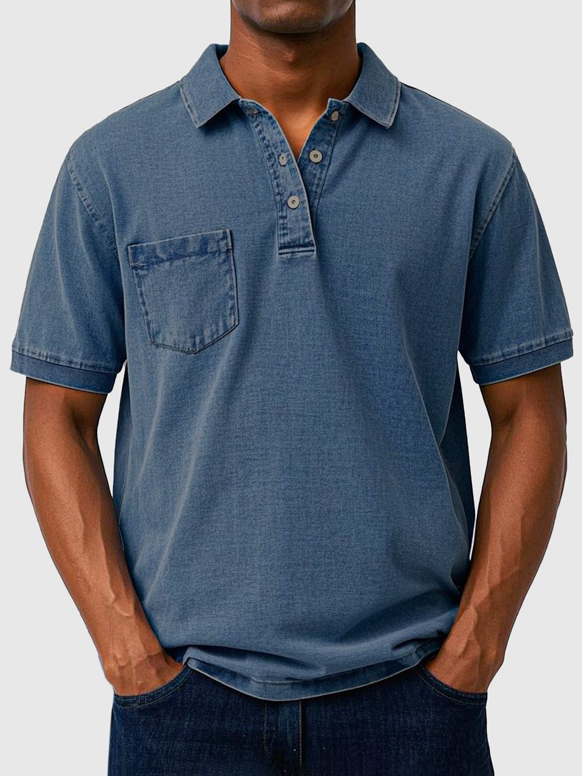 Cotton-Denim Chest Pocket Polo Shirt for Men