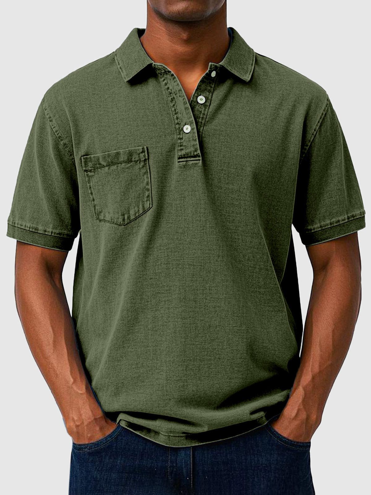 Cotton-Denim Chest Pocket Polo Shirt for Men
