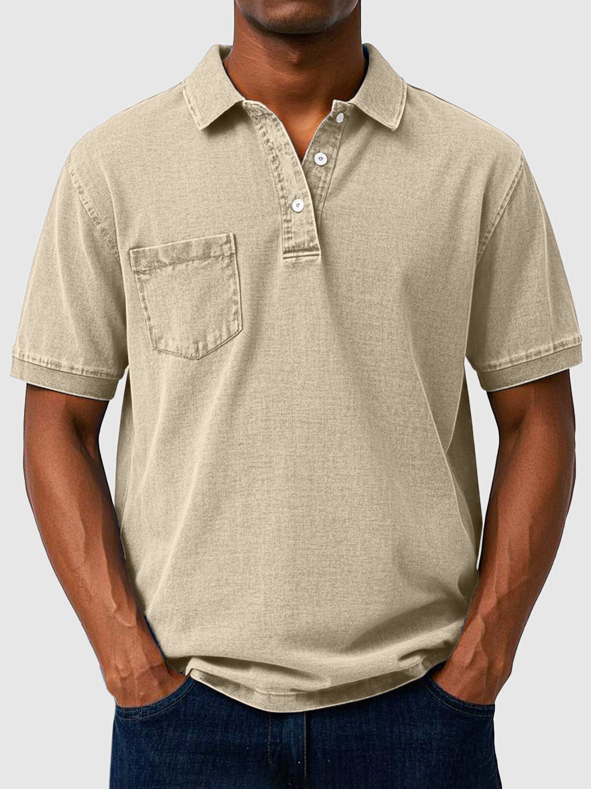 Cotton-Denim Chest Pocket Polo Shirt for Men